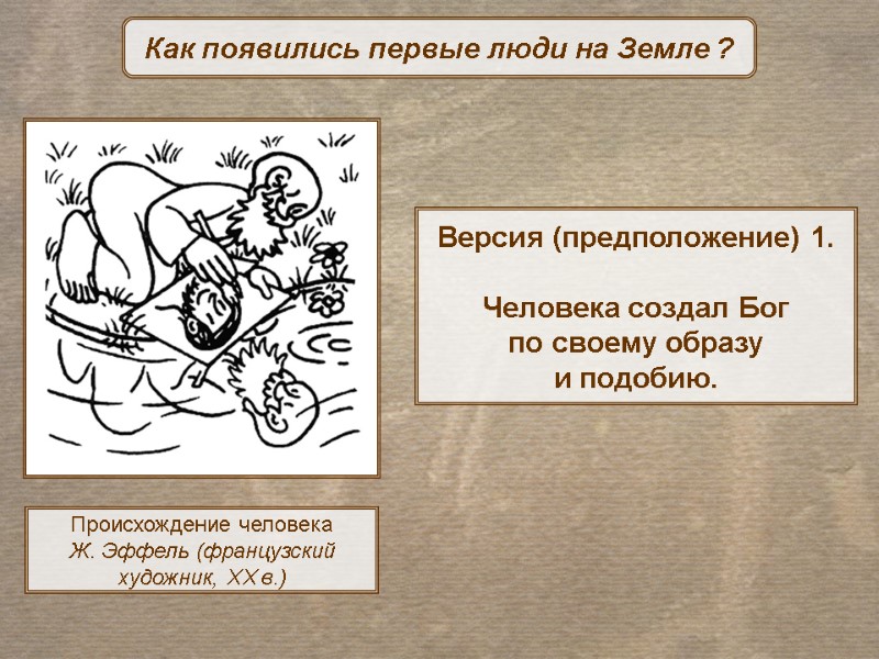 Версия (предположение) 1.  Человека создал Бог по своему образу и подобию. Как появились